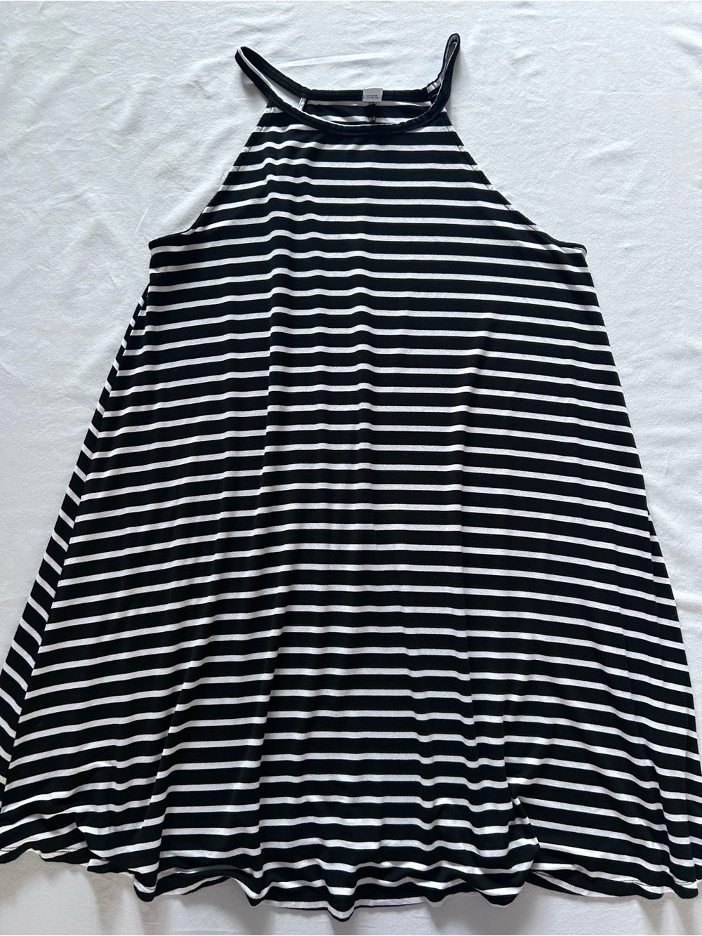 Old Navy Black White Striped Swing Dress Size L High Neck NWOT